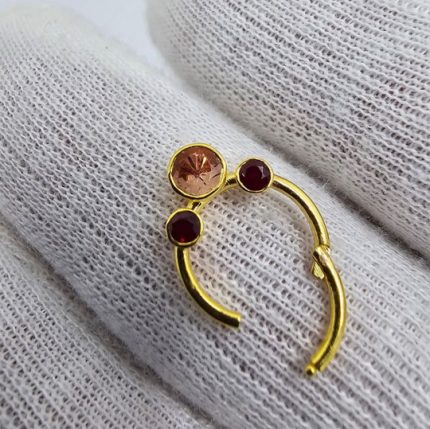 “Daphne” Septum or Daith clicker 14k yellow gold, Oregon Sunstone, and Ruby