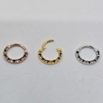 “Parvati” 14k Septum or daith clicker with Oregon Sunstone and black spinel